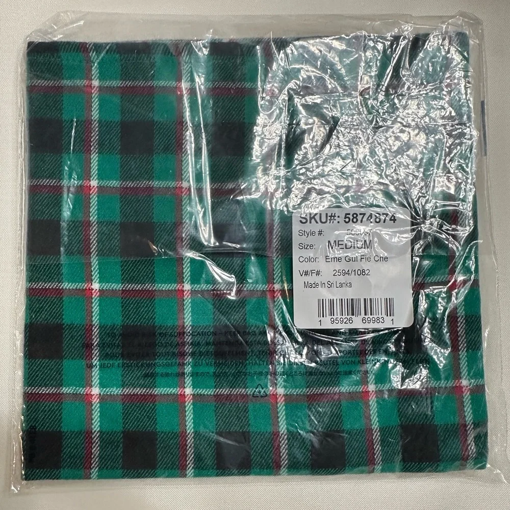 Lands' End Green Plaid Cotton Dog Bandana Scarf Size Medium Holiday Puppy New